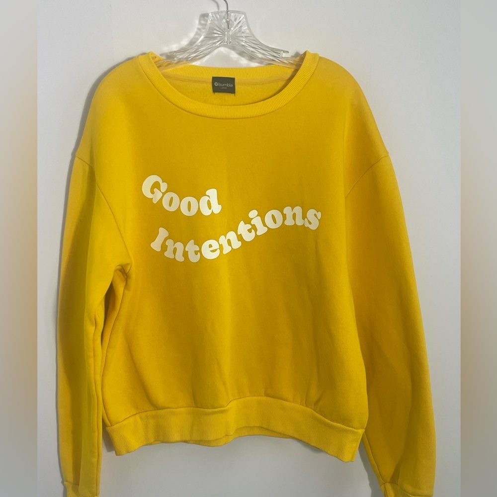 Bumble Dating Good Intentions Quote Yellow Crewneck Fleece Sweatshirt Sz Large